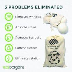 Dryer Balls eliminate problems: they remove wrinkles, stains, hair, static and even soften clothes