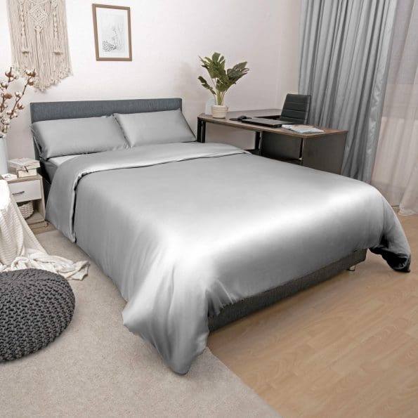 Light Grey Bamboo Bedding in a cool toned room
