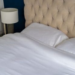 View of the white Bamboo Bedding pillow cases and duvet in a regular bedroom